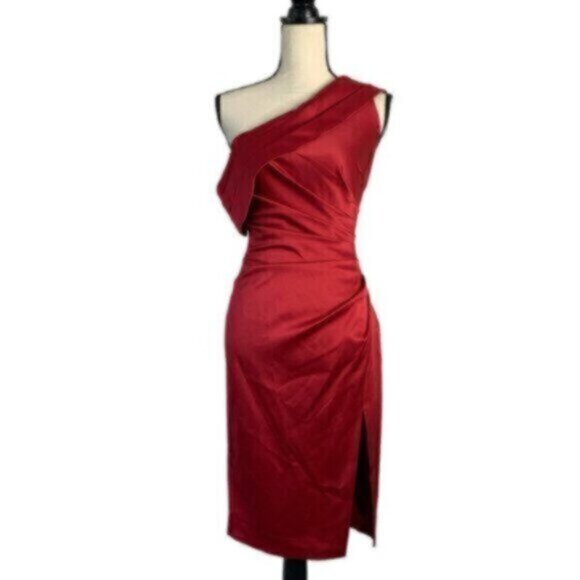 Lavish Alice Burgundy Off The Shoulder Pleated Side Cocktail Dress - Picture 15 of 15